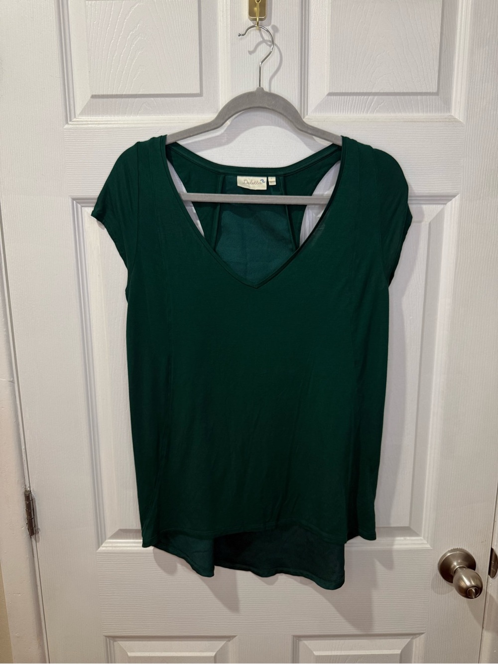 Deletta Green v neck blouse with cut out back size small #vneck